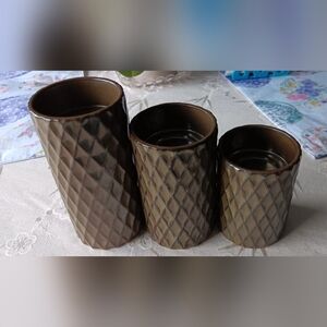 Vintage Partylite 3 Pc Trio Set Tealight Holders,  6 In, 5 In, 4 In, Green Color